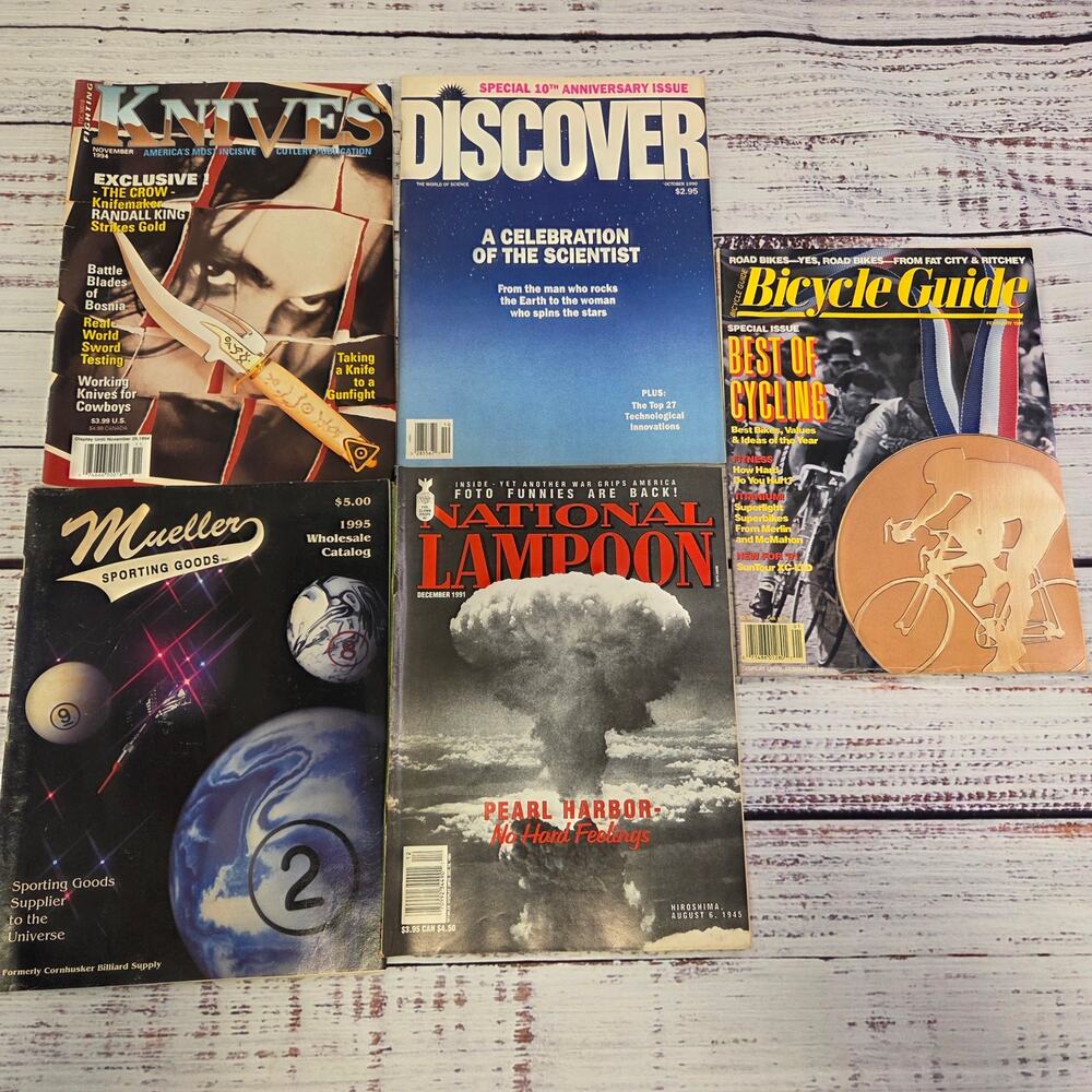 Vintage Magazine Lot 5 Discover National Lampoon Knives Bicycle Guide 1990s